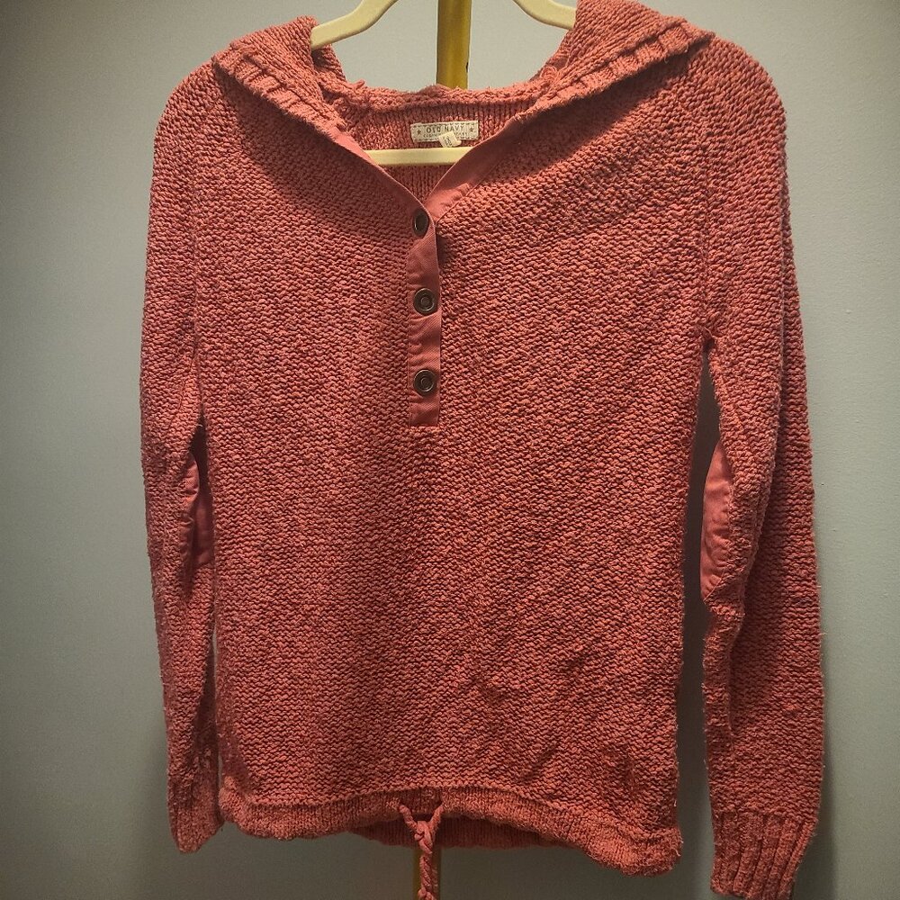 OLD NAVY Women's Pink Y2K Knit Crochet Sweater Hoodie - Size Medium